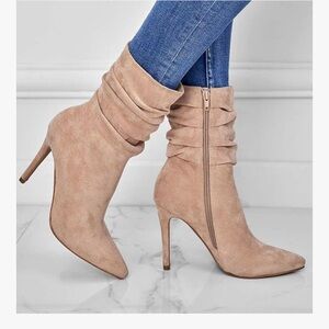 Womens Suede Ankle Boots Slouchy Pointed Toe Stiletto High Heel Booties 6.5